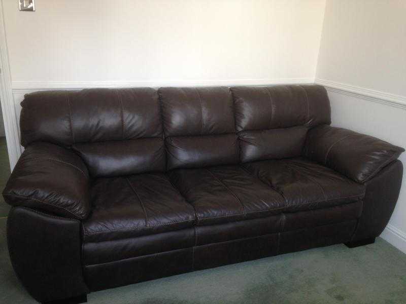 Brown Leather Three Seater Sofa