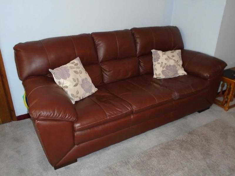 Brown leather three seater sofa and chair made by DFS - Excellent Condition