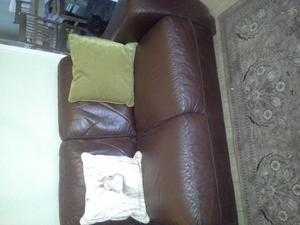 Brown leather two seater settee and one chair