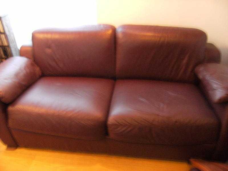 Brown leather two seater sofa.