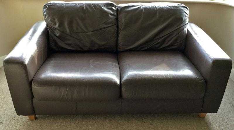 Brown leather two seater sofa