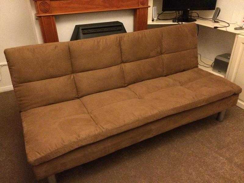 Brown Suede Effect Sofa Bed - AS NEW