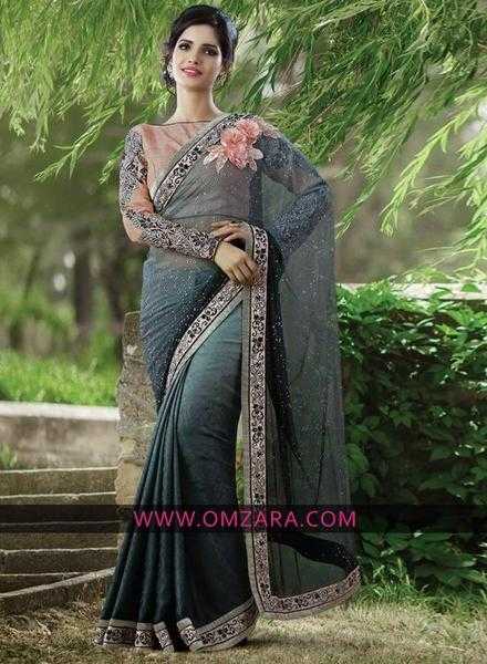 Buy Impressive Party Style Net Silk Embroidery Saree Online at Omzara