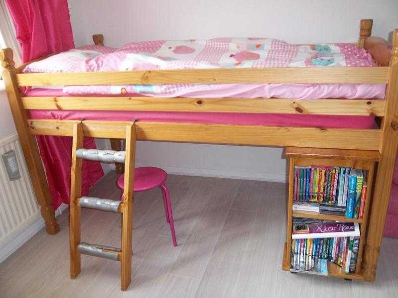 cabin bed solid pine with steps pull out desk and book shelf