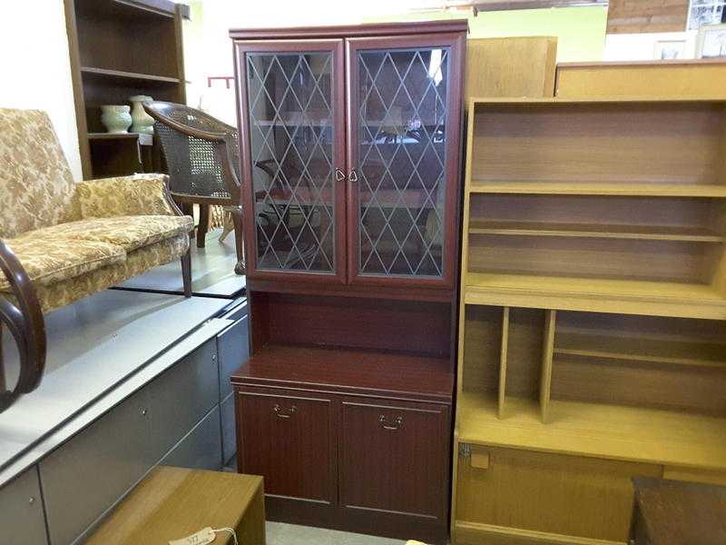 Cabinet  Bookcase  With Shelves, Glass Doors amp Cupboards - Local Delivery Now ONLY 19