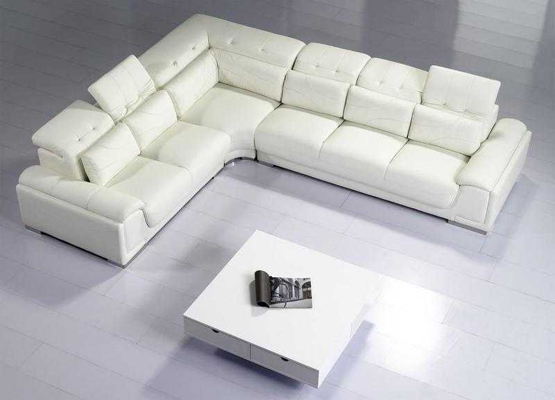 Camellia White Top Graded Real Leather Corner Sofa