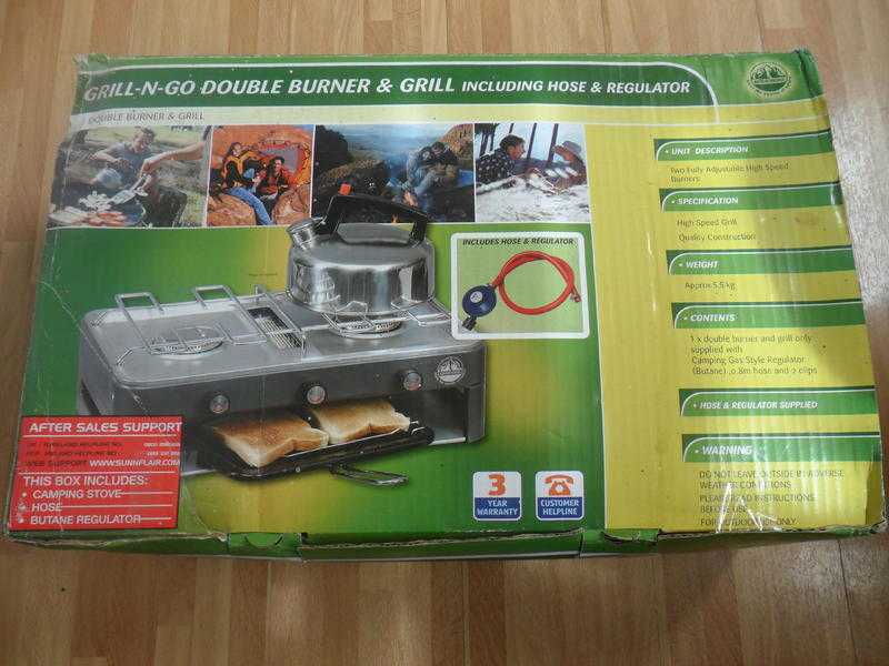 CAMPING STOVE..GRILL-N-GO DOUBLE BURNER amp GRILL WITH REGULATOR AND HOSE