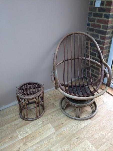 Cane rocking chair and side table