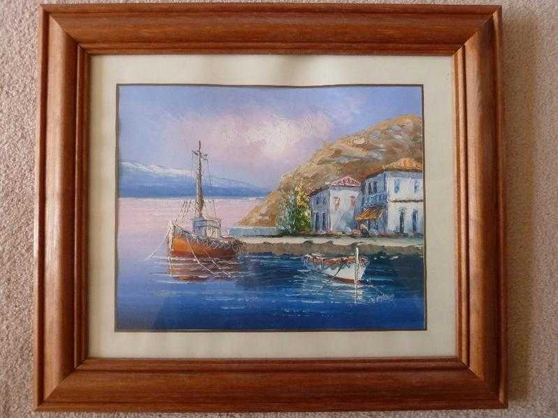 Canvas Oil Painting In An Antique Type Pine Frame