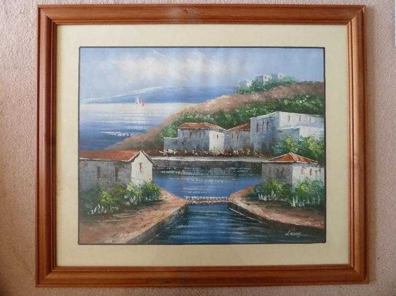 Canvas Oil Painting In An Antique Type Pine Frame