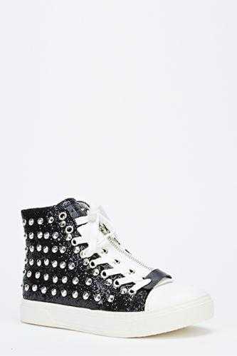 CANVAS STUDDED ZIP UP TRAINER