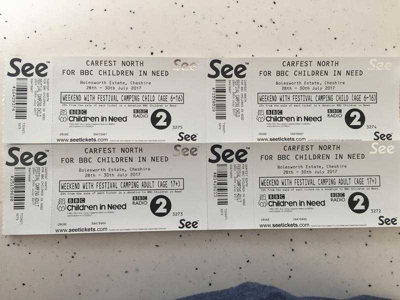 carfest north tickets, 2 x adults amp 2 x children weekend camping. Face value  418.00