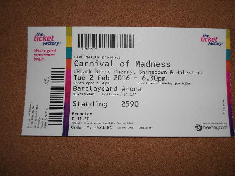 Carnival of Madness Ticket - Barclaycard Arena Birmingham 02022016