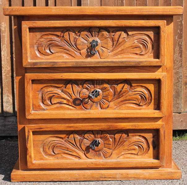 Carved Rustic Pine Chest of Drawers