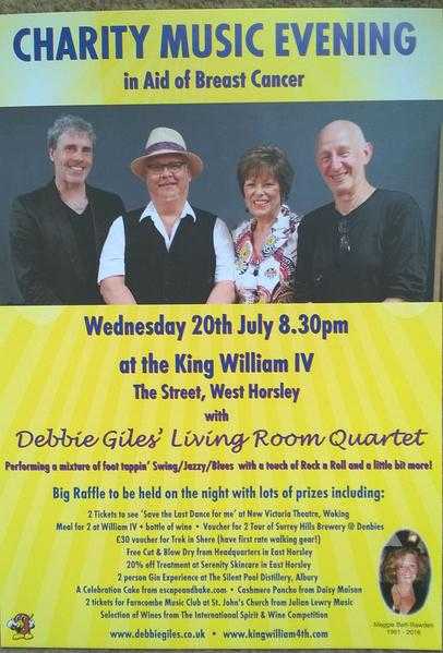 Charity Music Evening with Debbie Giles Living Room Quartet