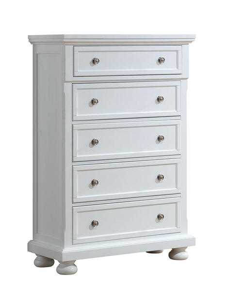 CHARLES 5 DRAWER WHITE TALLBOY SOLID WOOD