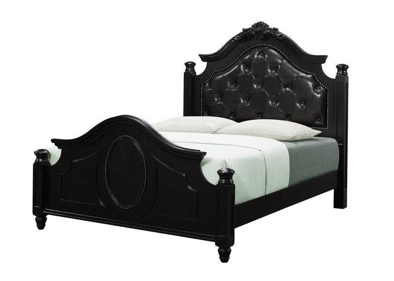 Charles double french style bed frame black with leather and diamonte detail