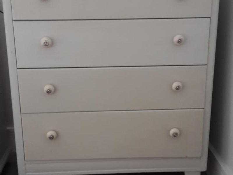 Chest of drawers, wooden, painted in Eau de Nil (very pale green)