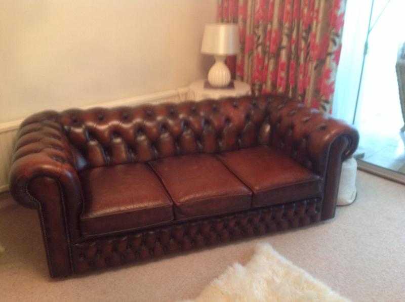 Chesterfield antique three seater leather settee