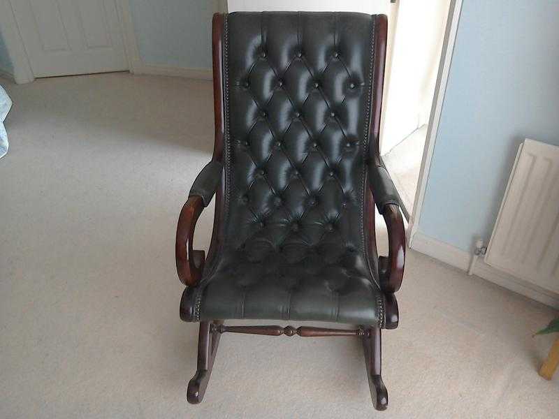 Chesterfield green leather rocking chair