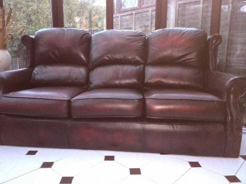 Chesterfield Three Piece Real Leather Suite