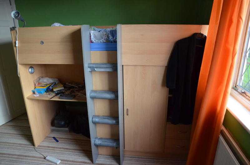 Childs bunk bed with built in storage