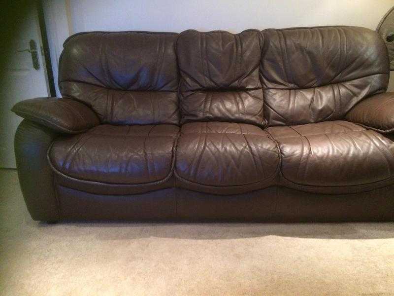 Chocolate brown leather suite, coffee table and stool