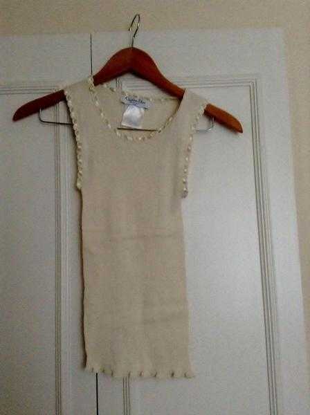 Christian Dior Cream Cotton amp Silk Top UK 8...WORN SEVERAL TIMES (ORIGINAL) FREE POSTAGE