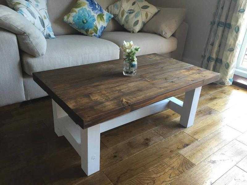 CHUNKY COUNTRY STYLE COFFEE TABLE SOLID WOOD DARK OAK STAIN TOP 100 x 60 x 50 cm NEW