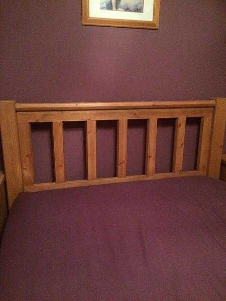 CHUNKY DOUBLE PINE BED with separate huge under bed drawer on castors