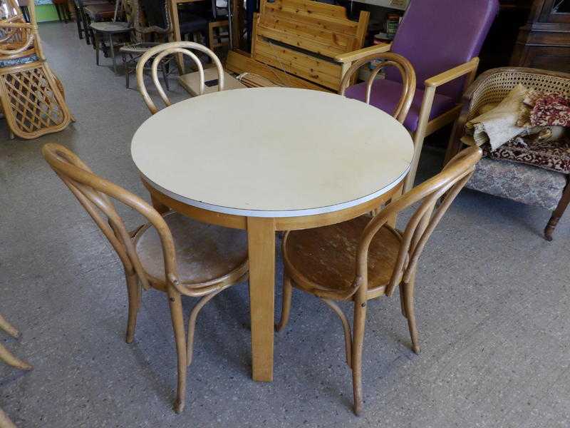 Circular kitchen  dining table with 4 bentwood chairs