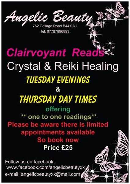 CLAIRVOYANT READINGS  CRYSTAL amp REIKI HEALING at Angelic Beauty All 20 per session till end of Jan