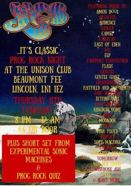 Classic Prog Rock Night - Thurs 11th Feb 2016 - Beaumont Fee Lincoln - Gig amp Quiz