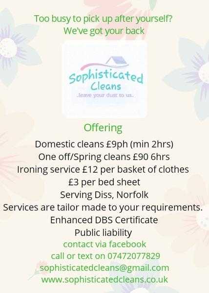 Cleaning Services Offered - Personal - Friendly - Reliable - Affordable in Diss