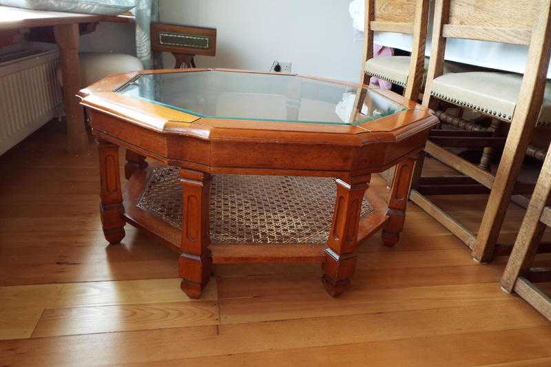 Coffee Table.  Glass inset octagonal top.