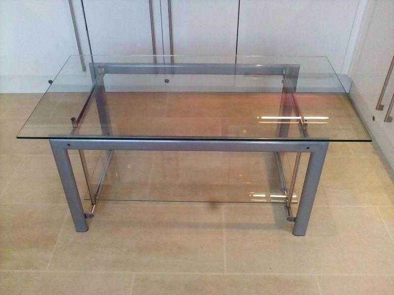 Coffee Table, Matching Display Shelves, Glass, Chrome and Silver