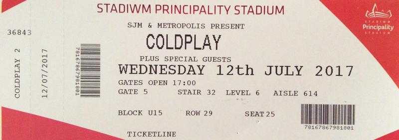 Coldplay ticket Cardiff 12th July