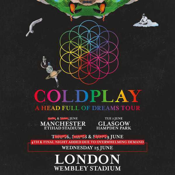 Coldplay Tickets x2 - Wednesday 15th June