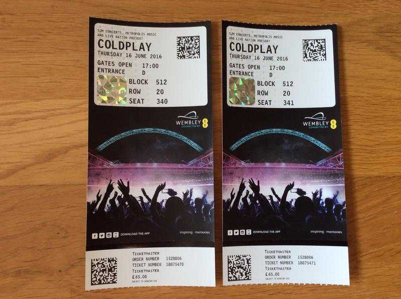 COLDPLAY x 2 tickets - Wembley Stadium, Thursday 16 June - Don039t Miss Out