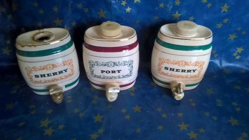 collection of 3 Wade Royal Victoria Sherry and Port Decanter barrels