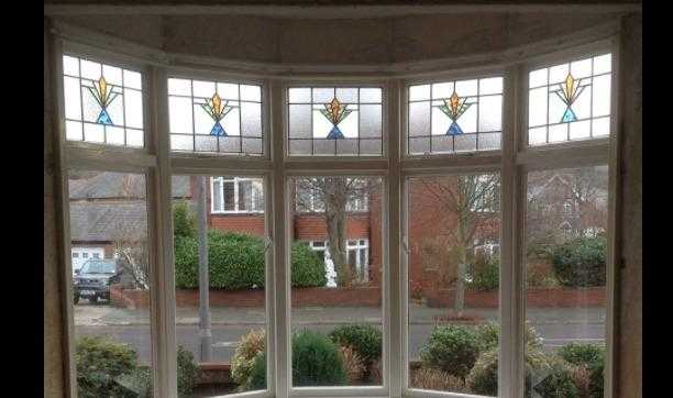 COLOURED LEADED LIGHTS from 1935 in 5 Bay Windows in Low Fell