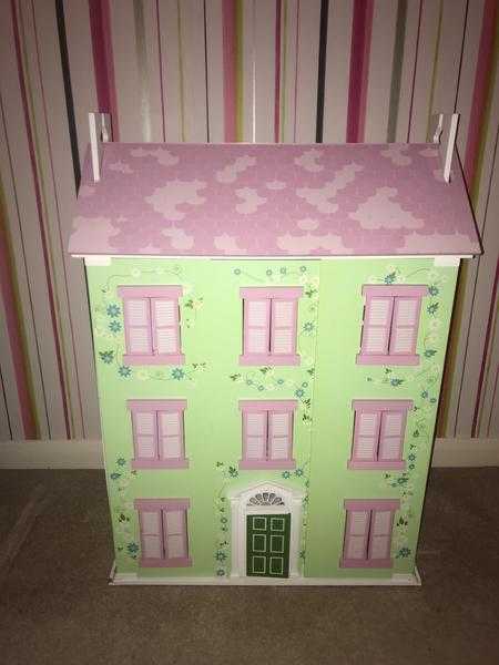 Colourful wooden dolls house - inc dolls amp furniture for each room