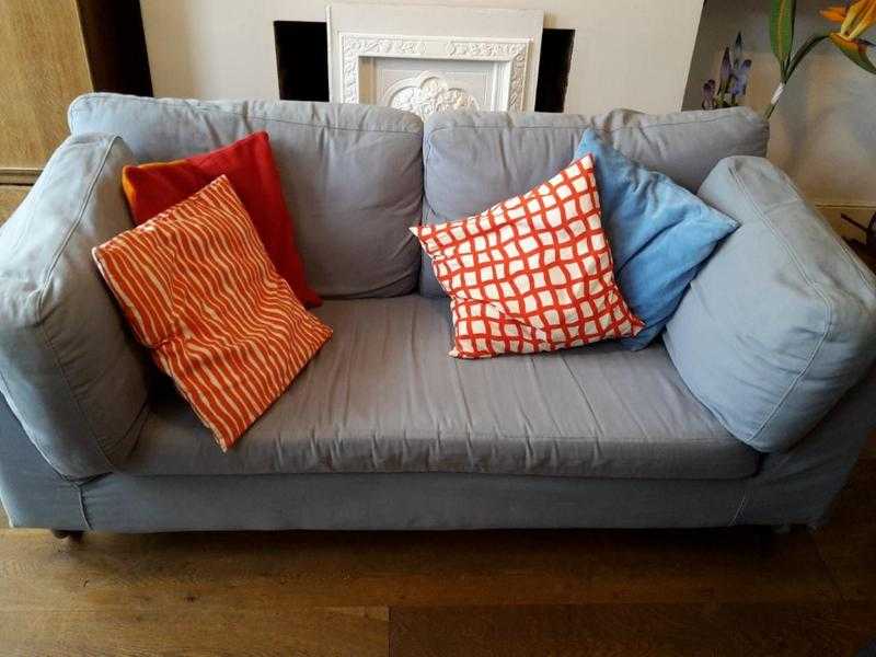 Comfortable and robust 2 person sofa in gentle blue