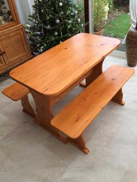 Compact Solid Pine Dining Table amp Bench Set