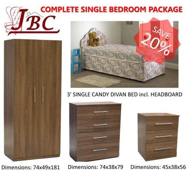 COMPLETE SINGLE BEDROOM FURNITURE PACKAGE - SPECIAL OFFER