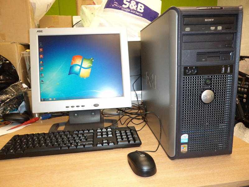 COMPLETE SYSTEM, DELL DIMENSION GX520 TOWER, 17 SCREEN ETC.