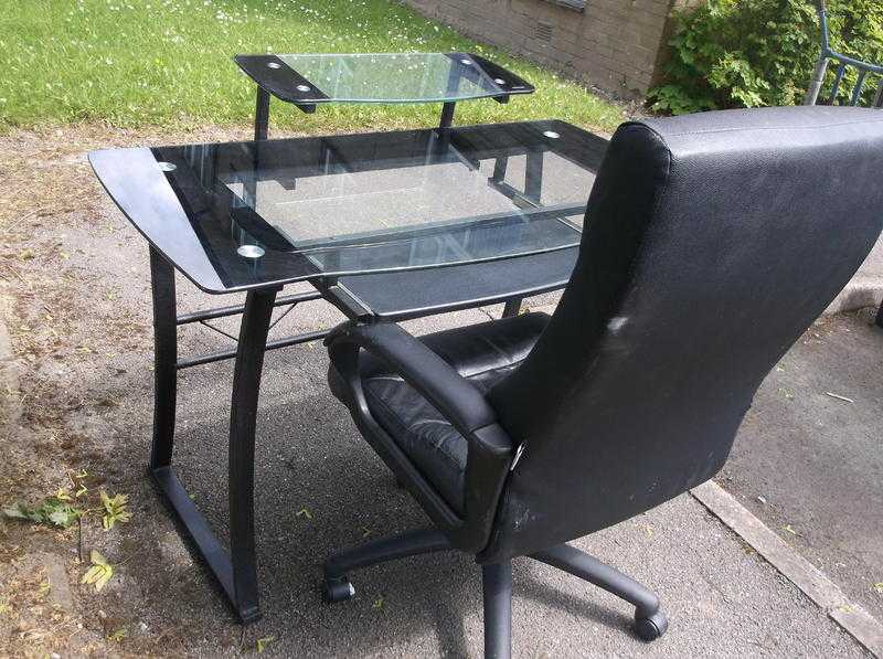 COMPUTER DESK, WITH LEATHER SWIVEL CHAIR