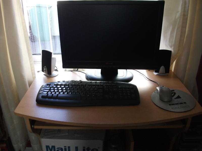 Computer desk,monitor and keyboard