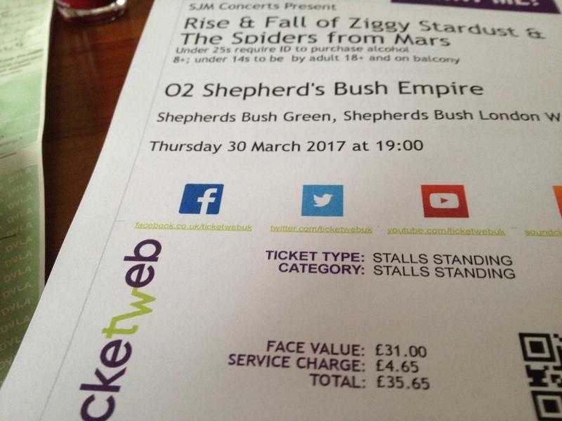 Concert tickets for Rise and Fall of Ziggy Stardust 30 March 2017 Shepherds Bush