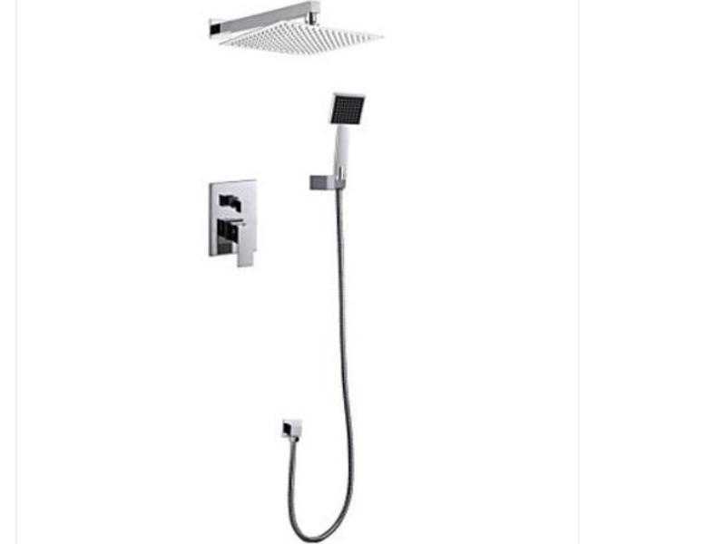 Contemporary chrome shower head with handheld shower and valves whole kit boxed